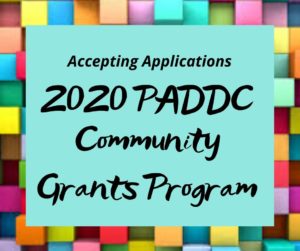colorful graphic with the text: accepting applications, 2020 PADDC Community Grants Program